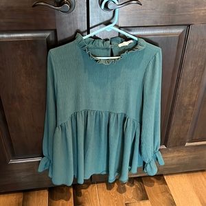 Emerald Green Long Sleeve Ruffle Peplum Maternity
Blouse